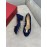 Salvatore Ferragamo Velvet Patent Leather Bow Thick High Heels For Women Blue