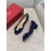 Salvatore Ferragamo Velvet Patent Leather Bow Thick High Heels For Women Blue