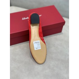 Salvatore Ferragamo Velvet Patent Leather Bow Thick High Heels For Women Red