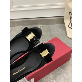 Salvatore Ferragamo Fashion Velvet Bow Thick High Heels For Women Black