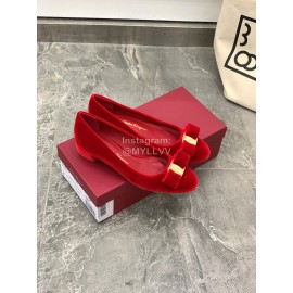Salvatore Ferragamo Fashion Velvet Bow Thick High Heels For Women Red