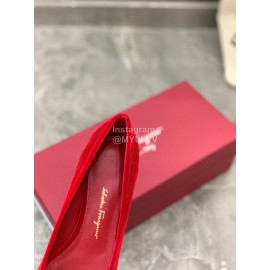 Salvatore Ferragamo Fashion Velvet Bow Thick High Heels For Women Red