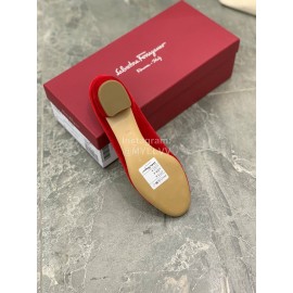Salvatore Ferragamo Fashion Velvet Bow Thick High Heels For Women Red