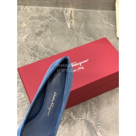 Salvatore Ferragamo Fashion Velvet Bow Thick High Heels For Women Blue