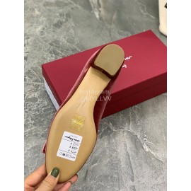 Salvatore Ferragamo Fashion Velvet Bow Thick High Heels For Women Wine Red