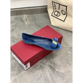 Salvatore Ferragamo Fashion Velvet Bow Flat Heels For Women Blue