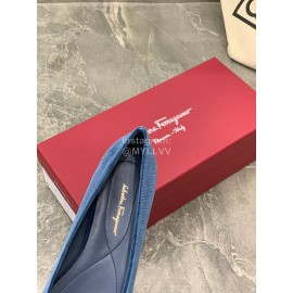 Salvatore Ferragamo Fashion Velvet Bow Flat Heels For Women Blue