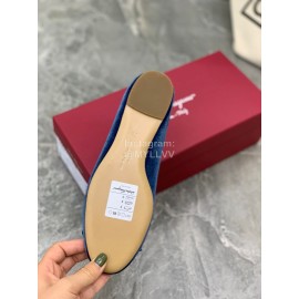 Salvatore Ferragamo Fashion Velvet Bow Flat Heels For Women Blue