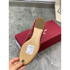 Salvatore Ferragamo Fashion Velvet Bow Flat Heels For Women Wine Red