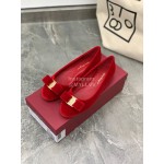 Salvatore Ferragamo Fashion Velvet Bow Flat Heels For Women Red