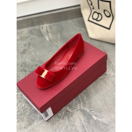 Salvatore Ferragamo Fashion Velvet Bow Flat Heels For Women Red