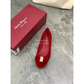 Salvatore Ferragamo Fashion Velvet Bow Flat Heels For Women Red