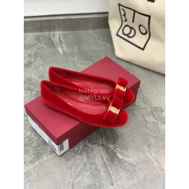 Salvatore Ferragamo Fashion Velvet Bow Flat Heels For Women Red