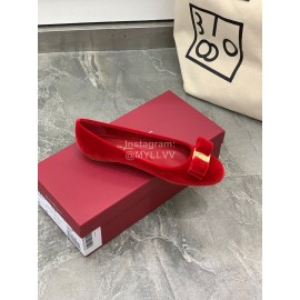 Salvatore Ferragamo Fashion Velvet Bow Flat Heels For Women Red