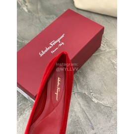 Salvatore Ferragamo Fashion Velvet Bow Flat Heels For Women Red