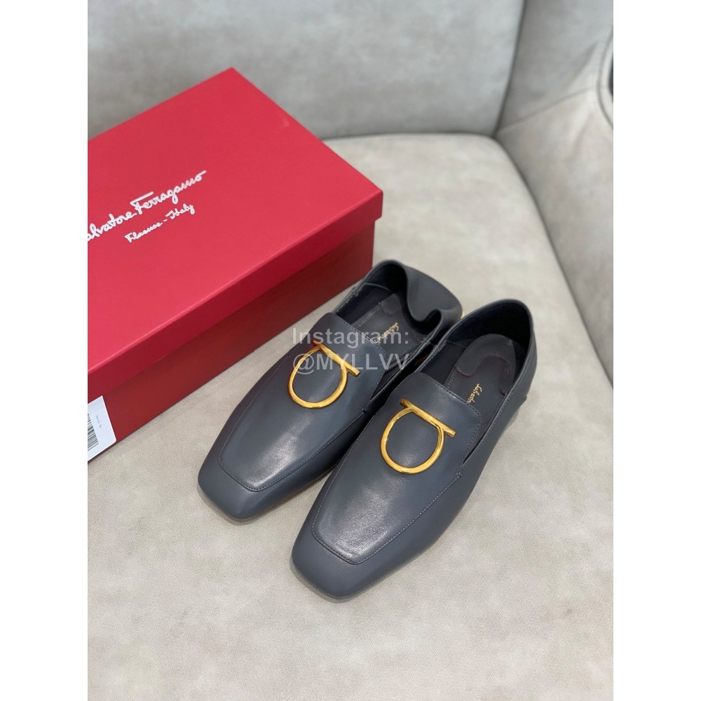 Salvatore Ferragamo Simple Soft Sheepskin Shoes For Women Blue