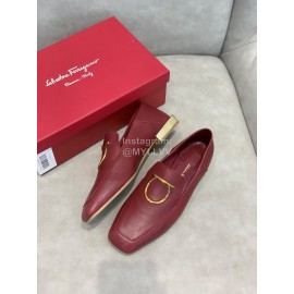 Salvatore Ferragamo Simple Soft Sheepskin Shoes For Women Wine Red