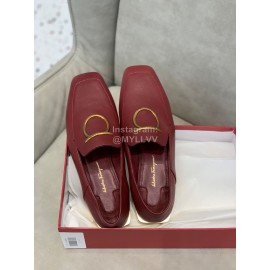 Salvatore Ferragamo Simple Soft Sheepskin Shoes For Women Wine Red