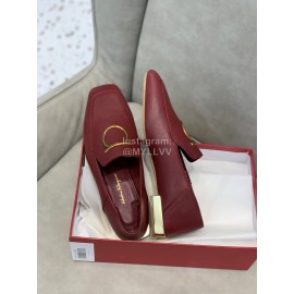 Salvatore Ferragamo Simple Soft Sheepskin Shoes For Women Wine Red