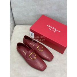 Salvatore Ferragamo Simple Soft Sheepskin Shoes For Women Wine Red
