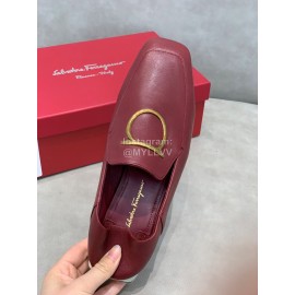 Salvatore Ferragamo Simple Soft Sheepskin Shoes For Women Wine Red