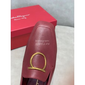Salvatore Ferragamo Simple Soft Sheepskin Shoes For Women Wine Red