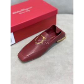 Salvatore Ferragamo Simple Soft Sheepskin Shoes For Women Wine Red