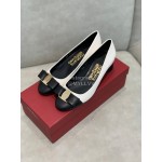 Salvatore Ferragamo Fashion Color Matching Sheepskin High Heels For Women White
