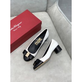 Salvatore Ferragamo Fashion Color Matching Sheepskin High Heels For Women White