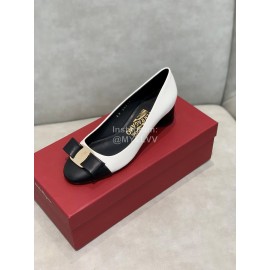 Salvatore Ferragamo Fashion Color Matching Sheepskin High Heels For Women White