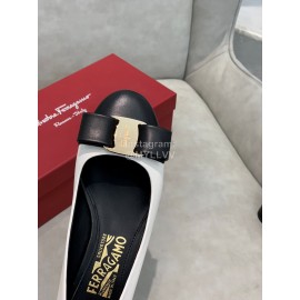 Salvatore Ferragamo Fashion Color Matching Sheepskin High Heels For Women White