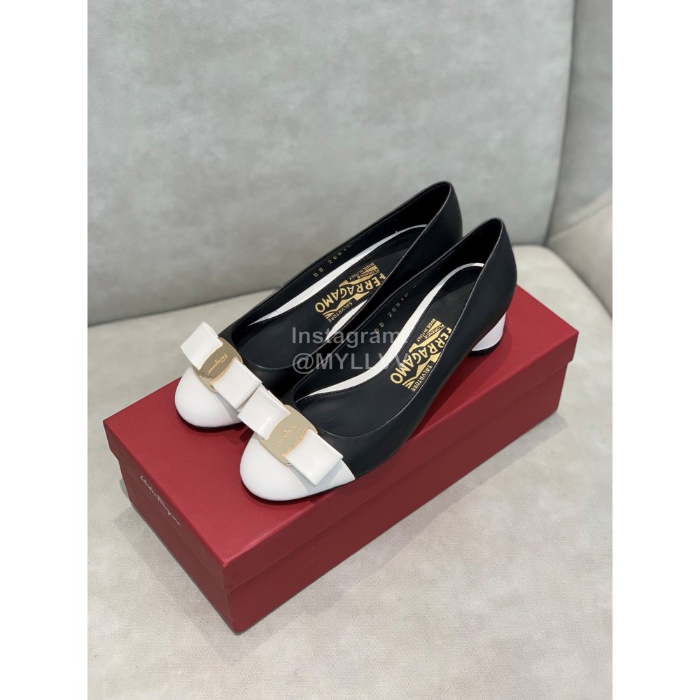 Salvatore Ferragamo Fashion Color Matching Sheepskin High Heels For Women Black