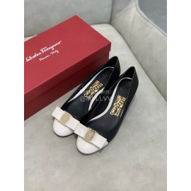 Salvatore Ferragamo Fashion Color Matching Sheepskin High Heels For Women Black