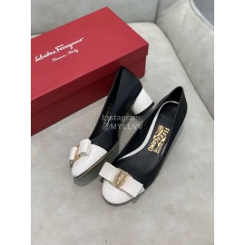 Salvatore Ferragamo Fashion Color Matching Sheepskin High Heels For Women Black