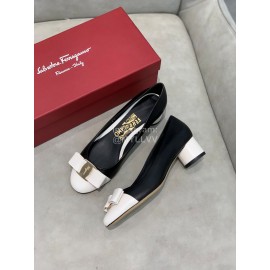 Salvatore Ferragamo Fashion Color Matching Sheepskin High Heels For Women Black