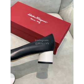 Salvatore Ferragamo Fashion Color Matching Sheepskin High Heels For Women Black