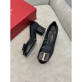 Salvatore Ferragamo Fashion Sheepskin Thick High Heels For Women Black