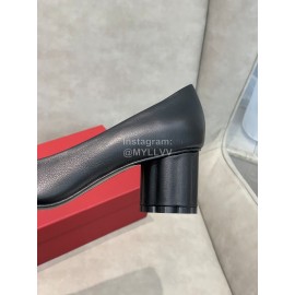 Salvatore Ferragamo Fashion Sheepskin Thick High Heels For Women Black