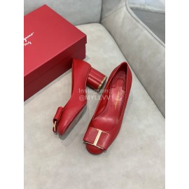 Salvatore Ferragamo Fashion Sheepskin Thick High Heels For Women Red