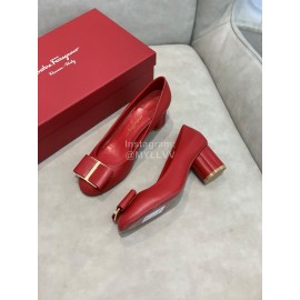 Salvatore Ferragamo Fashion Sheepskin Thick High Heels For Women Red