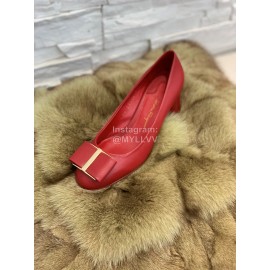 Salvatore Ferragamo Fashion Sheepskin Thick High Heels For Women Red