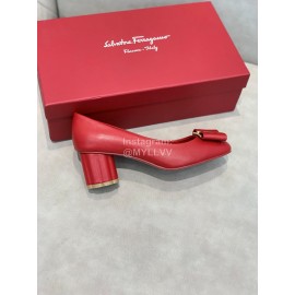 Salvatore Ferragamo Fashion Sheepskin Thick High Heels For Women Red