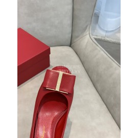 Salvatore Ferragamo Fashion Sheepskin Thick High Heels For Women Red