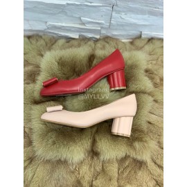 Salvatore Ferragamo Fashion Sheepskin Thick High Heels For Women Red