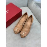 Salvatore Ferragamo Fashion Sheepskin Thick High Heels For Women Khaki