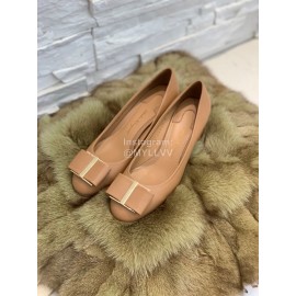 Salvatore Ferragamo Fashion Sheepskin Thick High Heels For Women Khaki