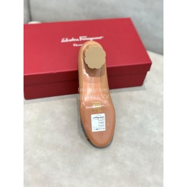 Salvatore Ferragamo Fashion Sheepskin Thick High Heels For Women Khaki