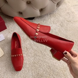 Salvatore Ferragamo Retro Soft Napa Leather Chain High Heels For Women Red