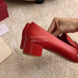 Salvatore Ferragamo Retro Soft Napa Leather Chain High Heels For Women Red