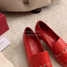 Salvatore Ferragamo Retro Soft Napa Leather Chain High Heels For Women Red